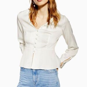 Topshop Women's white Button-Front Peplum Blouse